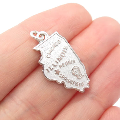 925 Sterling Silver Vintage Kinney "Illinois" State Map Charm Pendant