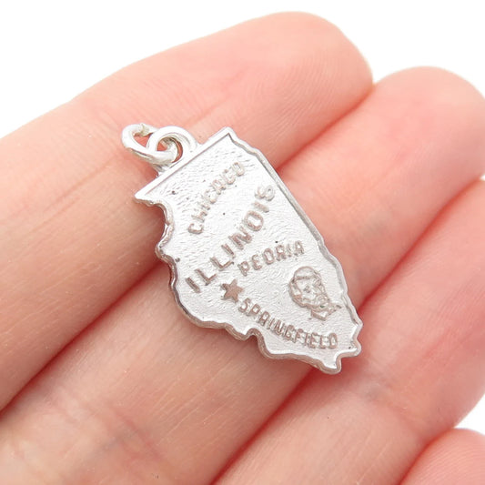 925 Sterling Silver Vintage Kinney "Illinois" State Map Charm Pendant