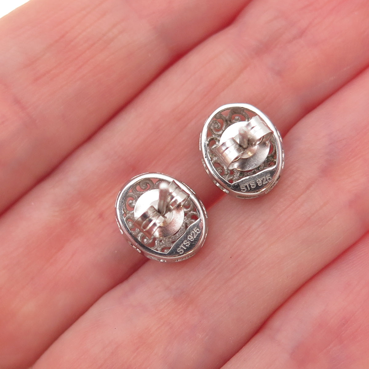 Chuck Clemency 925 Sterling Silver Real Tanzanite Scroll Stud Earrings