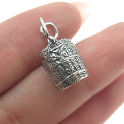 J.M. FISHER 925 Sterling Silver Antique Art Deco Old Oaken Bucket Mini Pendant