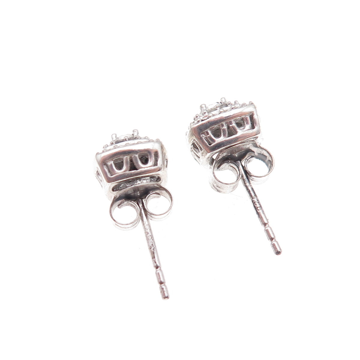 925 Sterling Silver Real Round-Cut Diamond Stud Earrings