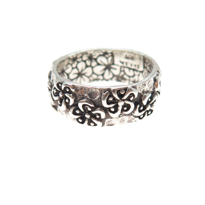 SARDA 925 Sterling Silver Vintage Flower Oxidized Band Ring Size 7.25
