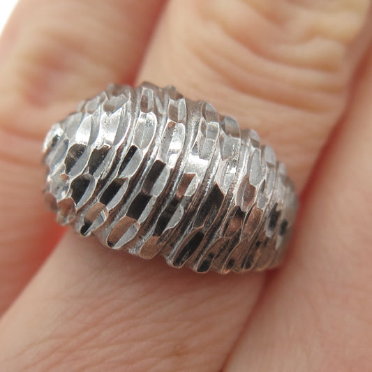 925 Sterling Silver Vintage Brutalist Domed Oxidized Ring Size 6.25