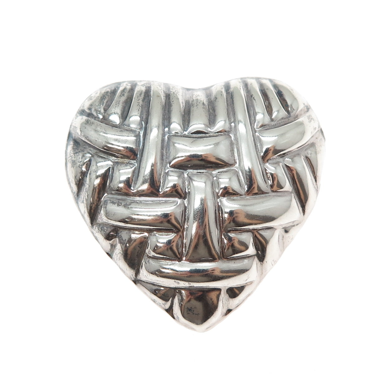 925 Sterling Silver Vintage Mexico Modernist Woven Heart Pin Brooch