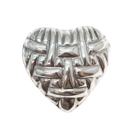 925 Sterling Silver Vintage Mexico Modernist Woven Heart Pin Brooch