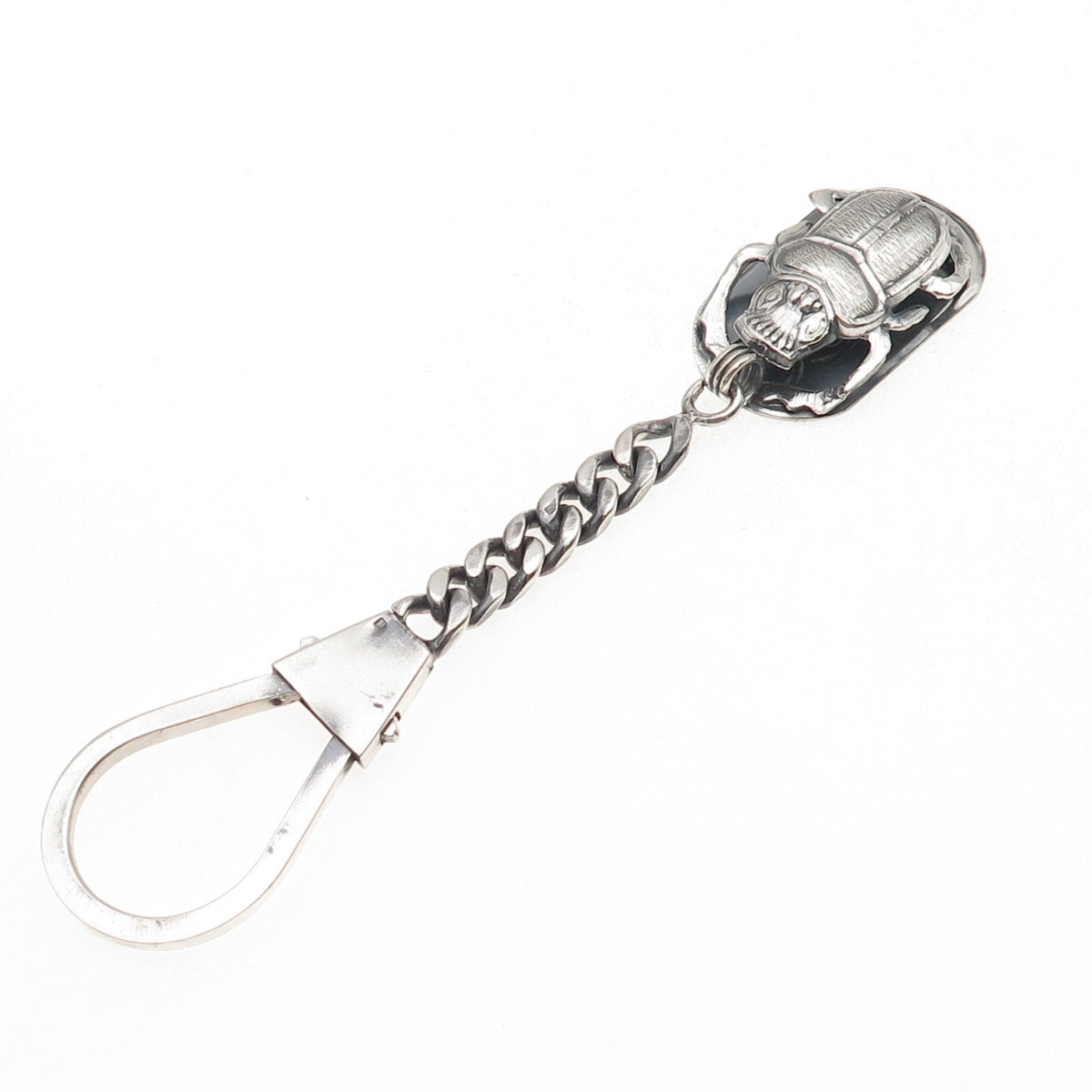 800 Silver Vintage Egypt Scarab Oxidized Key Fob Chain