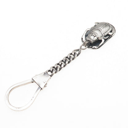 800 Silver Vintage Egypt Scarab Oxidized Key Fob Chain