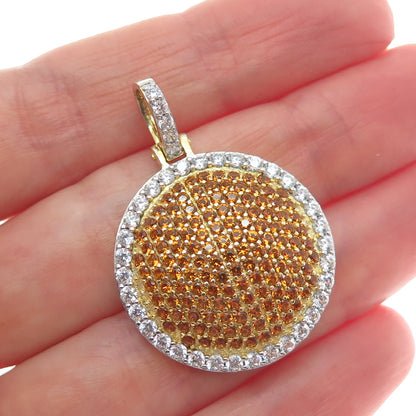 DADWANI 925 Sterling Silver Gold Plated White & Fire CZ Round Pendant