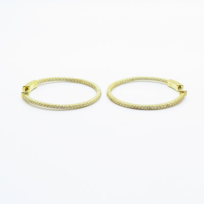 925 Sterling Silver Gold Plated C Z Round Hoop Earrings