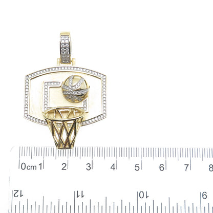 925 Sterling Silver Gold Plated Round-Cut C Z Basketball Hoop Pendant