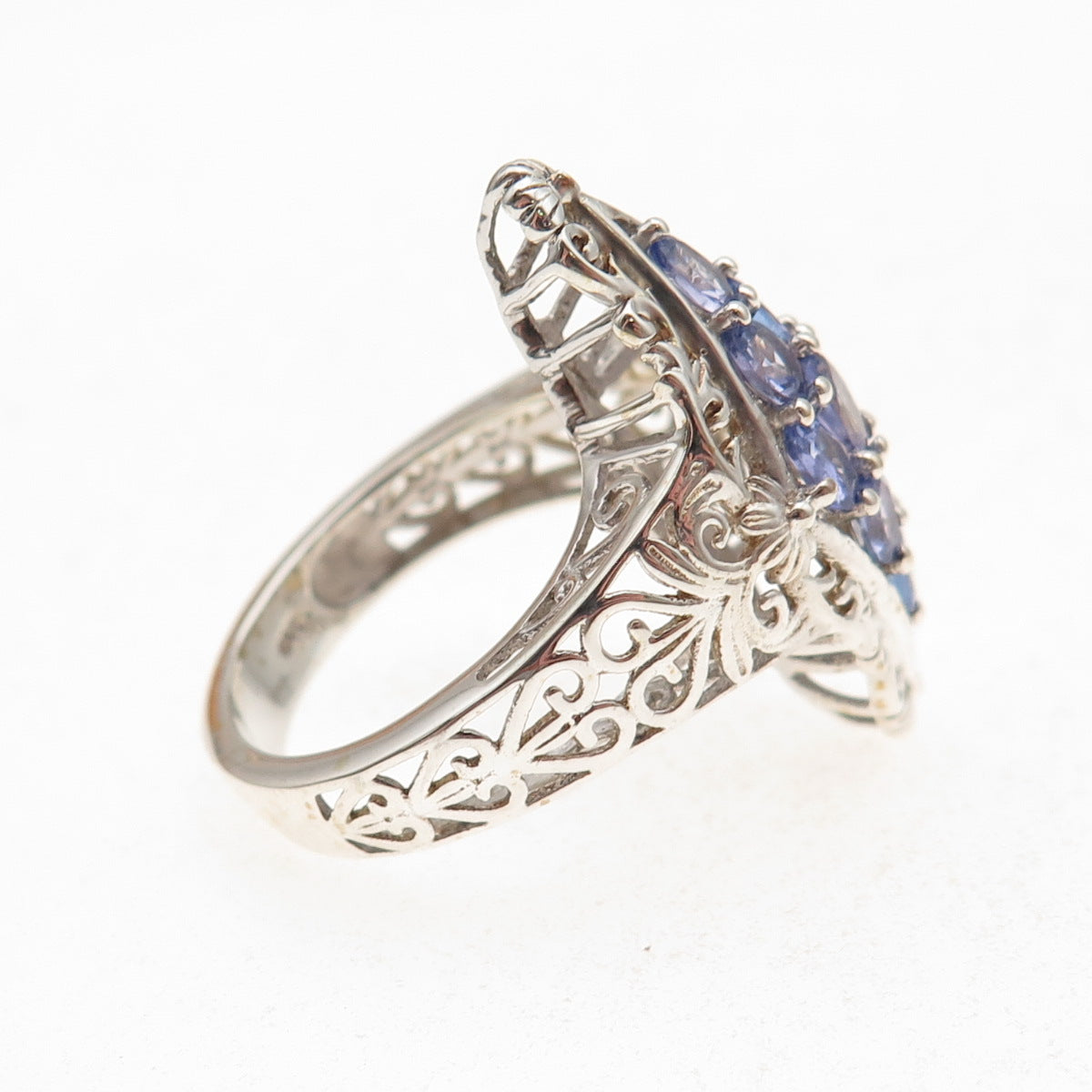 Chuck Clemency 925 Sterling Silver Real Tanzanite Floral Ring Size 8.25