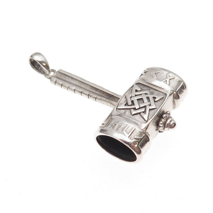 925 Sterling Silver Vintage Thor's Hammer Oxidized 3D Pendant