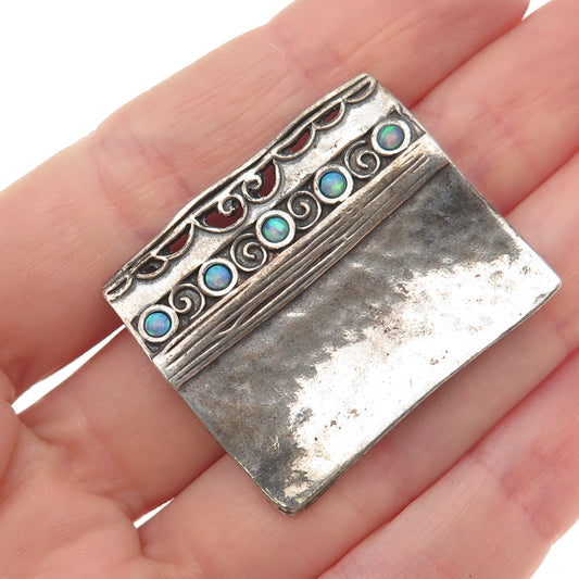 DIDAE 925 Sterling Silver Vintage Real Opal Modernist Oxidized Slide Pendant