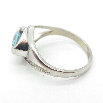 CHARLES WINSTON Sterling Silver Vintage Real Aquamarine Modernist Ring Size 8