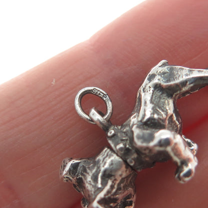 925 Sterling Silver Vintage Dog Oxidized Minimalist 3D Charm Pendant