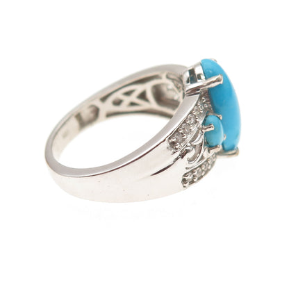 Chuck Clemency 925 Sterling Silver Real Turquoise & White Topaz Ring Size 8