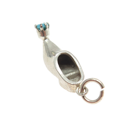 950 Silver Vintage Real Turquoise Gem Turkish Shoe Charm Pendant