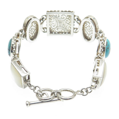 WHITNEY KELLY Sterling Silver Vintage Agate Turquoise Lapis MOP Bracelet 7-7.25"