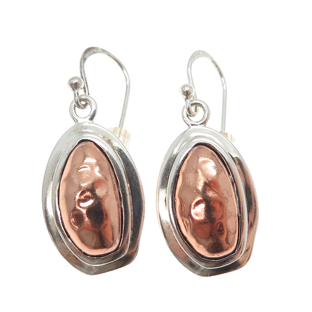 BARSE 925 Sterling Silver 2-Tone Vintage Modernist Hammered Dangle Earrings