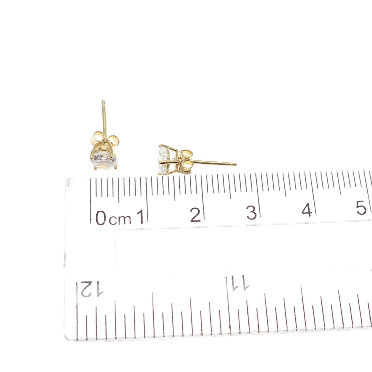 925 Sterling Silver Gold Plated Round-Cut C Z Stud Earrings