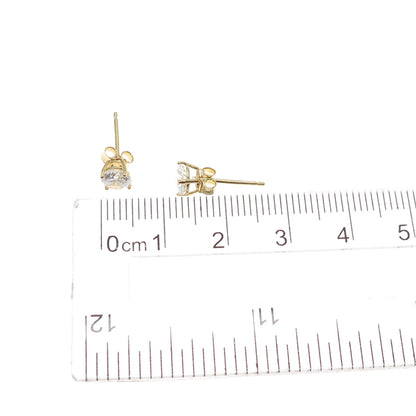925 Sterling Silver Gold Plated Round-Cut C Z Stud Earrings