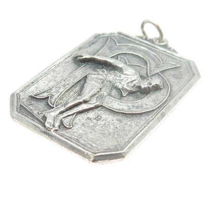 925 Sterling Silver Antique 1933 "50 YD Backstroke" Swimming Medal Pendant