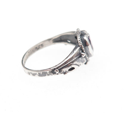 925 Sterling Silver Vintage Real Amethyst Heart Oxidized Ring Size 6.5