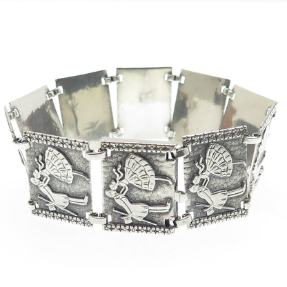 925 Sterling Silver Antique Art Deco Kissing Couple Panel Link Bracelet 7.25"