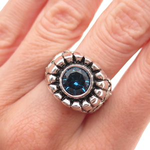 My Way 925 Sterling Silver Vintage Real London Blue Topaz Oxidized Ring Size 8
