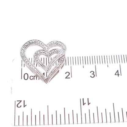 925 Sterling Silver Real Round-Cut Diamond Heart Minimalist Slide Pendant