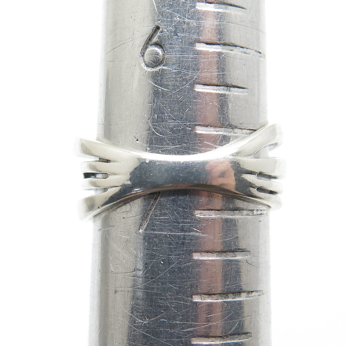 925 Sterling Silver Real Round-Cut Black & White Diamond Crisscross Ring Size 7