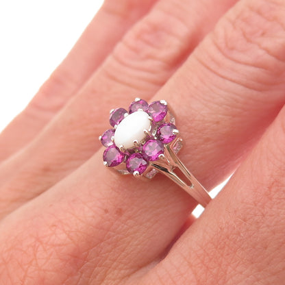 Monica Jain 925 Sterling Silver Real Opal & Amethyst Floral Ring Size 7.25