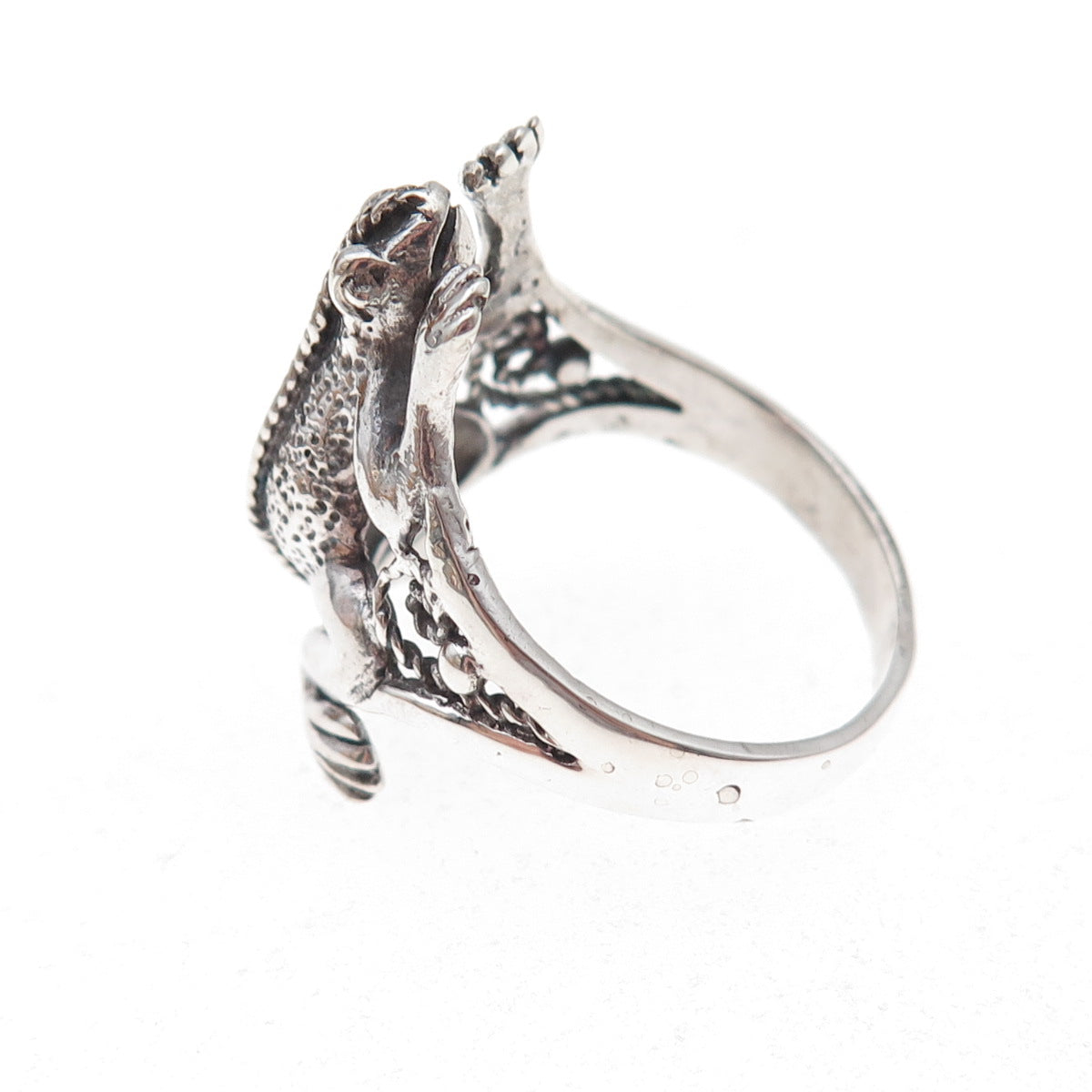 925 Sterling Silver Vintage Frog Good Luck Oxidized Ring Size 9.75