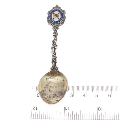 925 Sterling Antique 1901 Canada Enamel St. Paul's Church Halifax Coffee Spoon