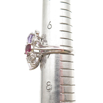 925 Sterling Silver Real Amethyst Tourmaline & White Topaz Ring Size 7