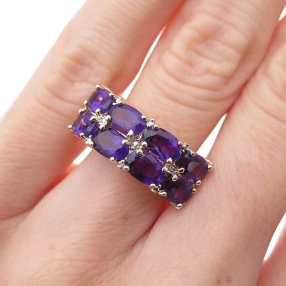 Ross Simons 925 Sterling Silver Gold Plated Real Diamond & Amethyst Ring Size 6