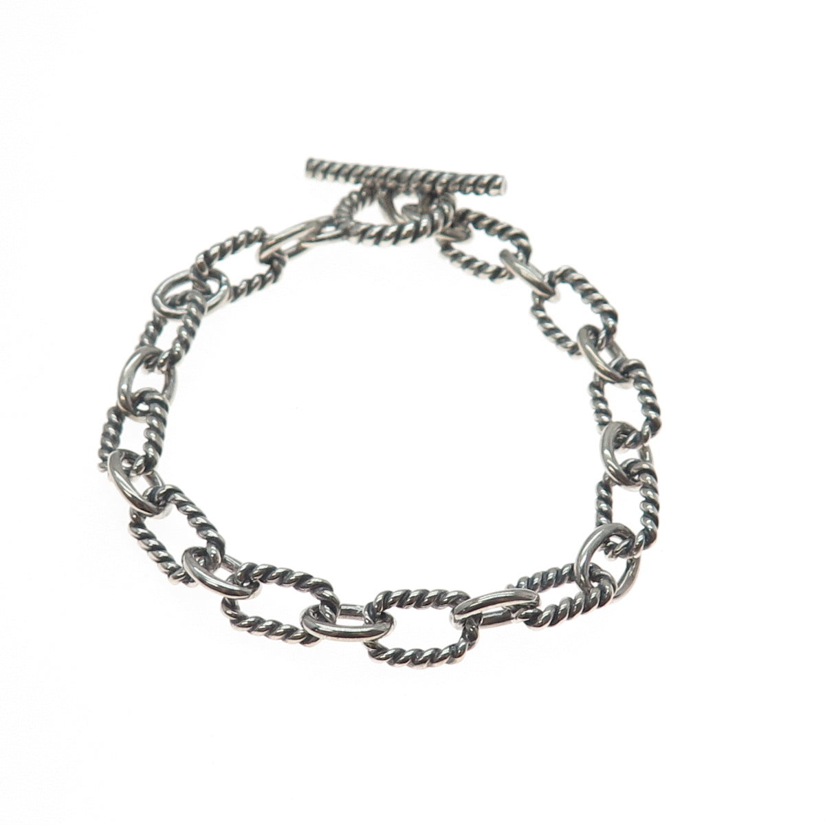 925 Sterling Silver Vintage Cable Link Oxidized Bracelet 6.75"