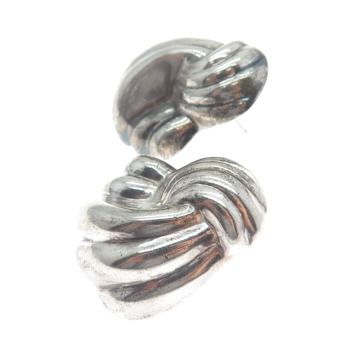 925 Sterling Silver Vintage Modernist Ribbed Puffy Oxidized Earrings