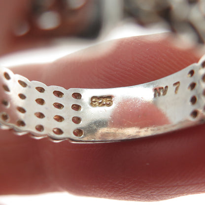 NEVADA 925 Sterling Silver Vintage Belt Buckle Heart Link Ring Size 7