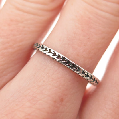 925 Sterling Silver Vintage Spiga Link Stackable Oxidized Band Ring Size 7