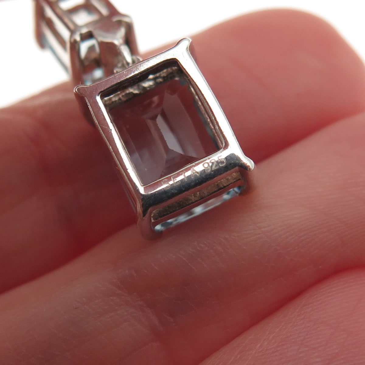 Seta 925 Sterling Silver Real Emerald-Cut Blue Topaz Dangle Earrings