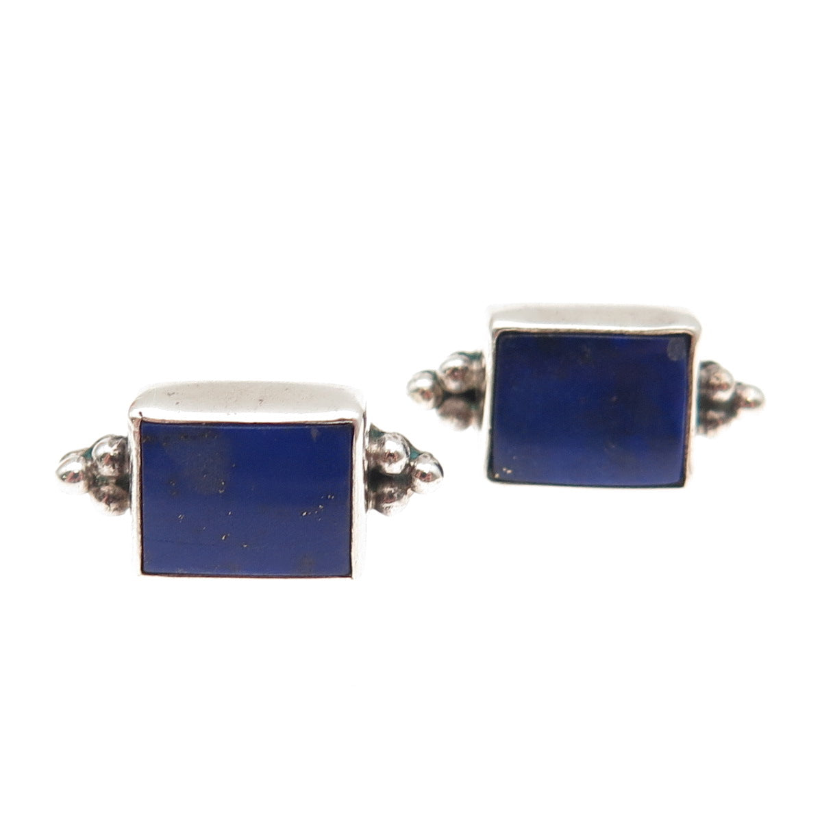 925 Sterling Silver Vintage Real Lapis Lazuli Beaded Earrings