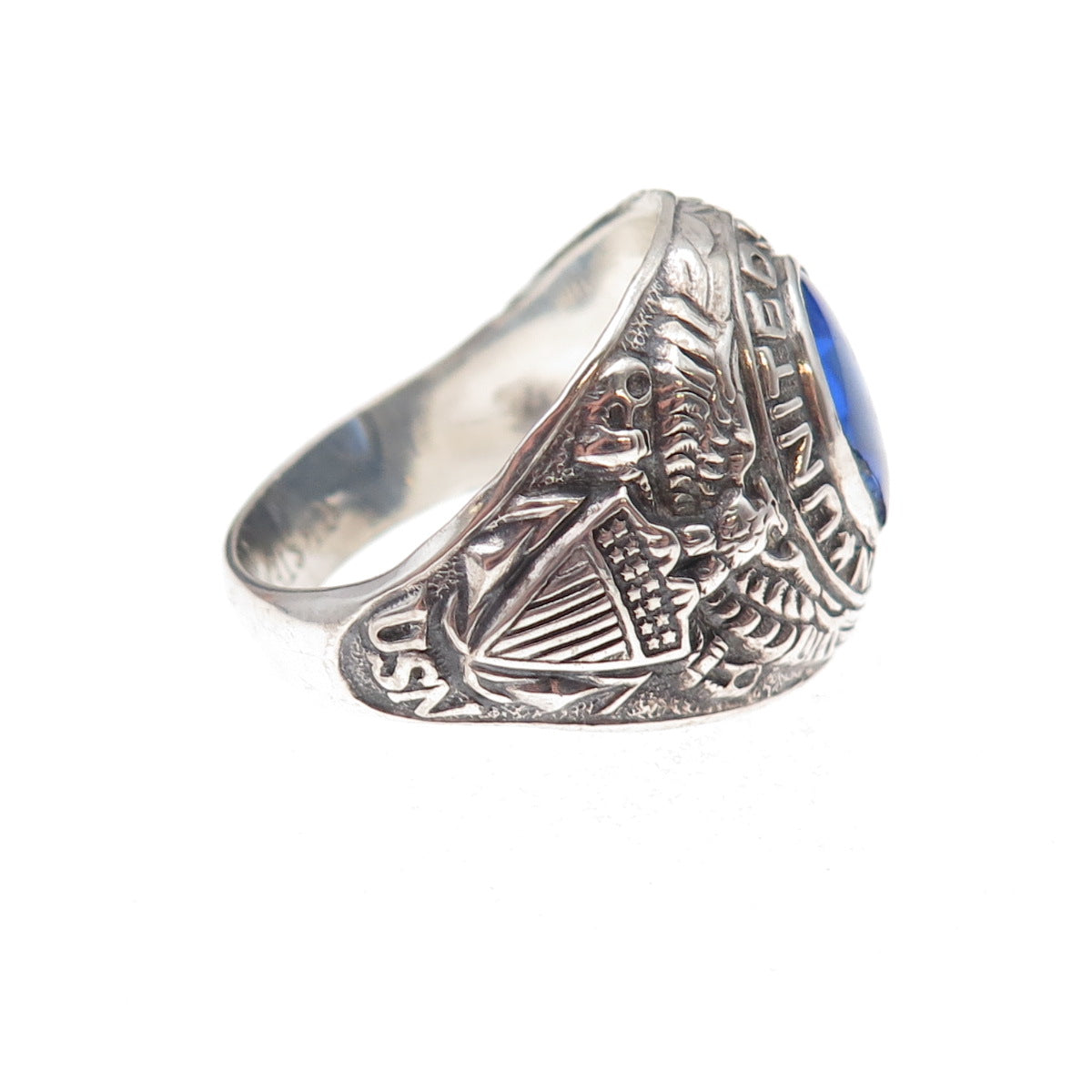 Uncas 925 Sterling Silver Vintage Blue C Z US Navy Ring Size 12