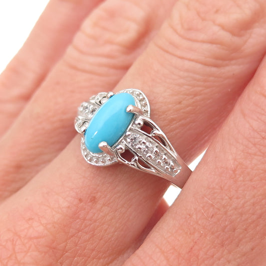 Chuck Clemency 925 Sterling Silver Real Turquoise & White Topaz Ring Size 8