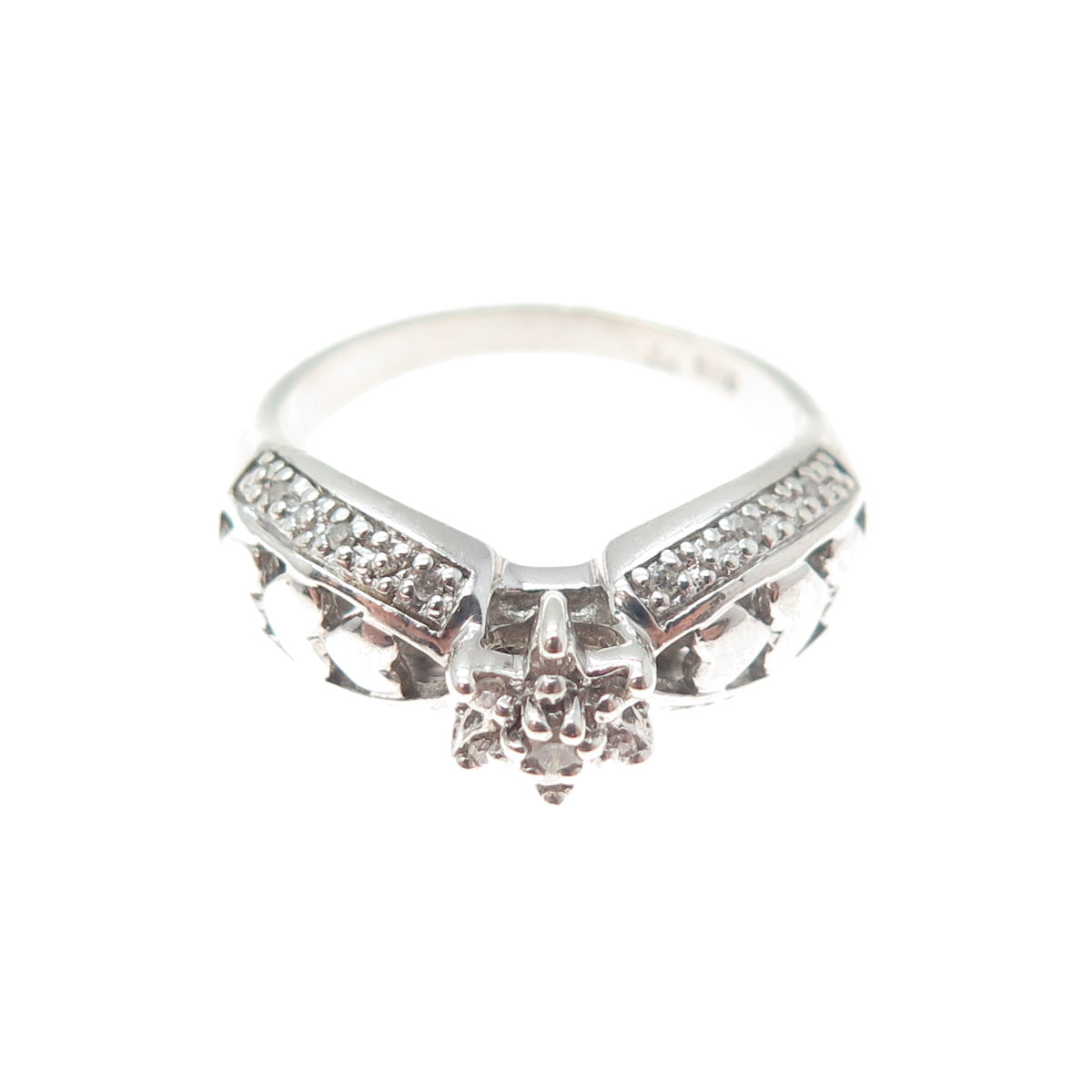 925 Sterling Silver Real Round-Cut Diamond Heart Promise Ring Size 7