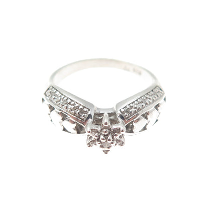 925 Sterling Silver Real Round-Cut Diamond Heart Promise Ring Size 7