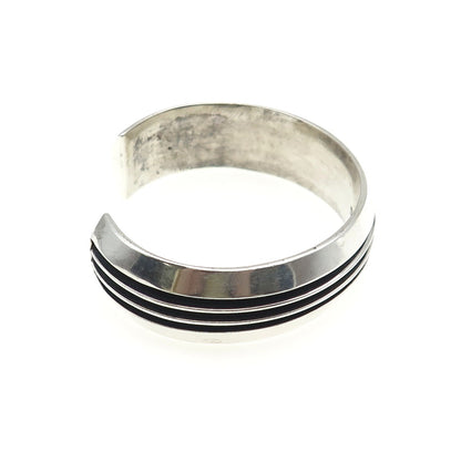 925 Sterling Silver Vintage Modernist Oxidized Adjustable Cuff Bracelet 6.75"