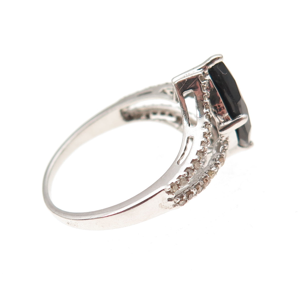 925 Sterling Silver Real Champagne Diamond & Black Spinel Ring Size 7.75