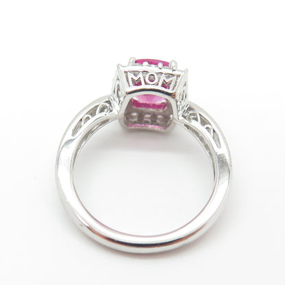 SUN 925 Sterling Silver Lab-Created Pink Sapphire & Topaz Promise Ring Size 8