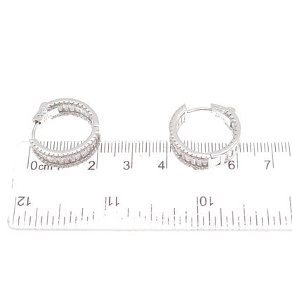 925 Sterling Silver Emerald & Round-Cut C Z In / Out Hoop Earrings